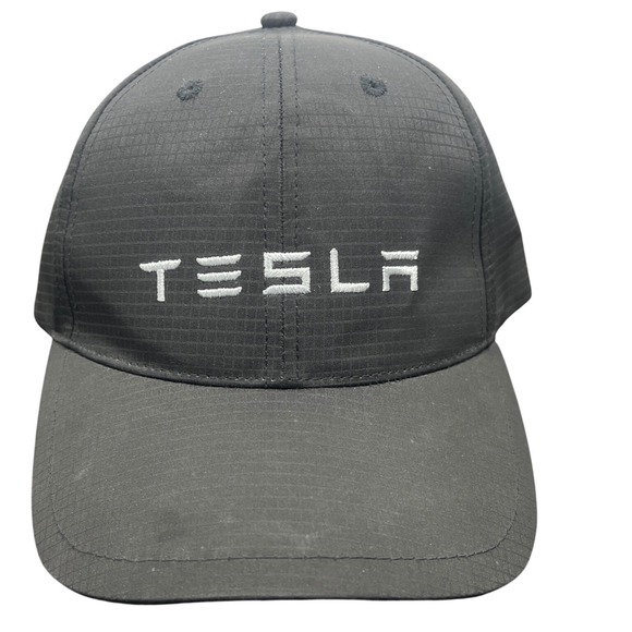 Tesla Motors Black Ripstop Baseball Cap Hat Adjustable Strapback White Logo Mens